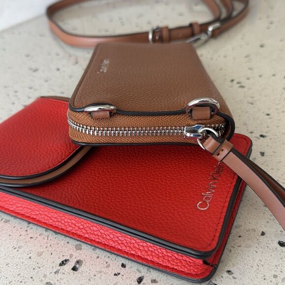 Calvin Klein Brown and Orange/Red Set Wallet and Phone Holder Crossbody Bags - Picture 14 of 14